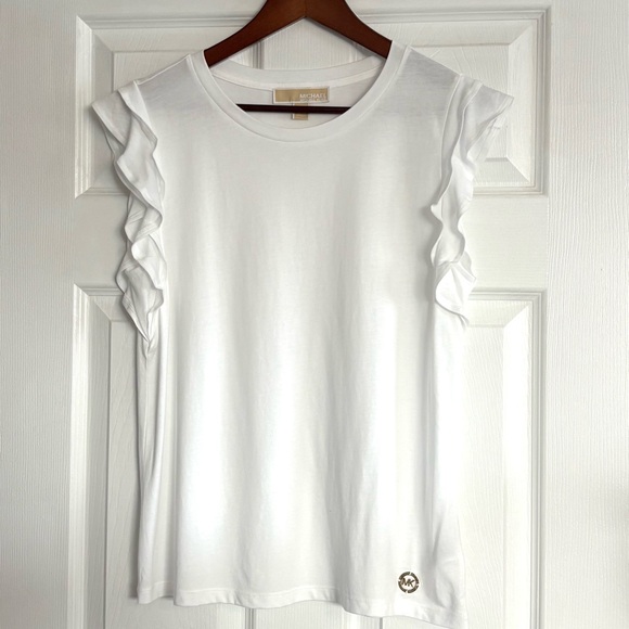 Michael Kors White Flutter Sleeve T Shirt Size Medium - Picture 2 of 9